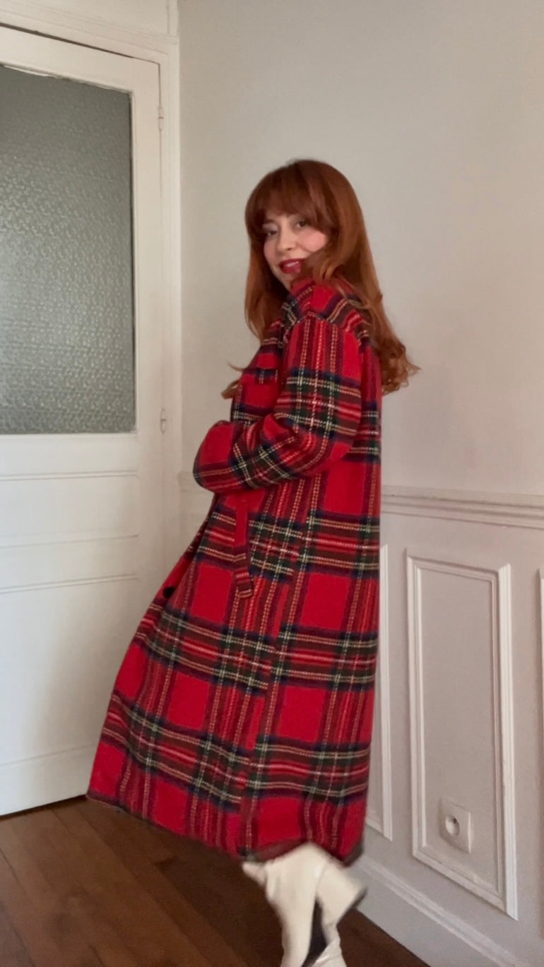 Manteau long tartan - Du 38 au 48