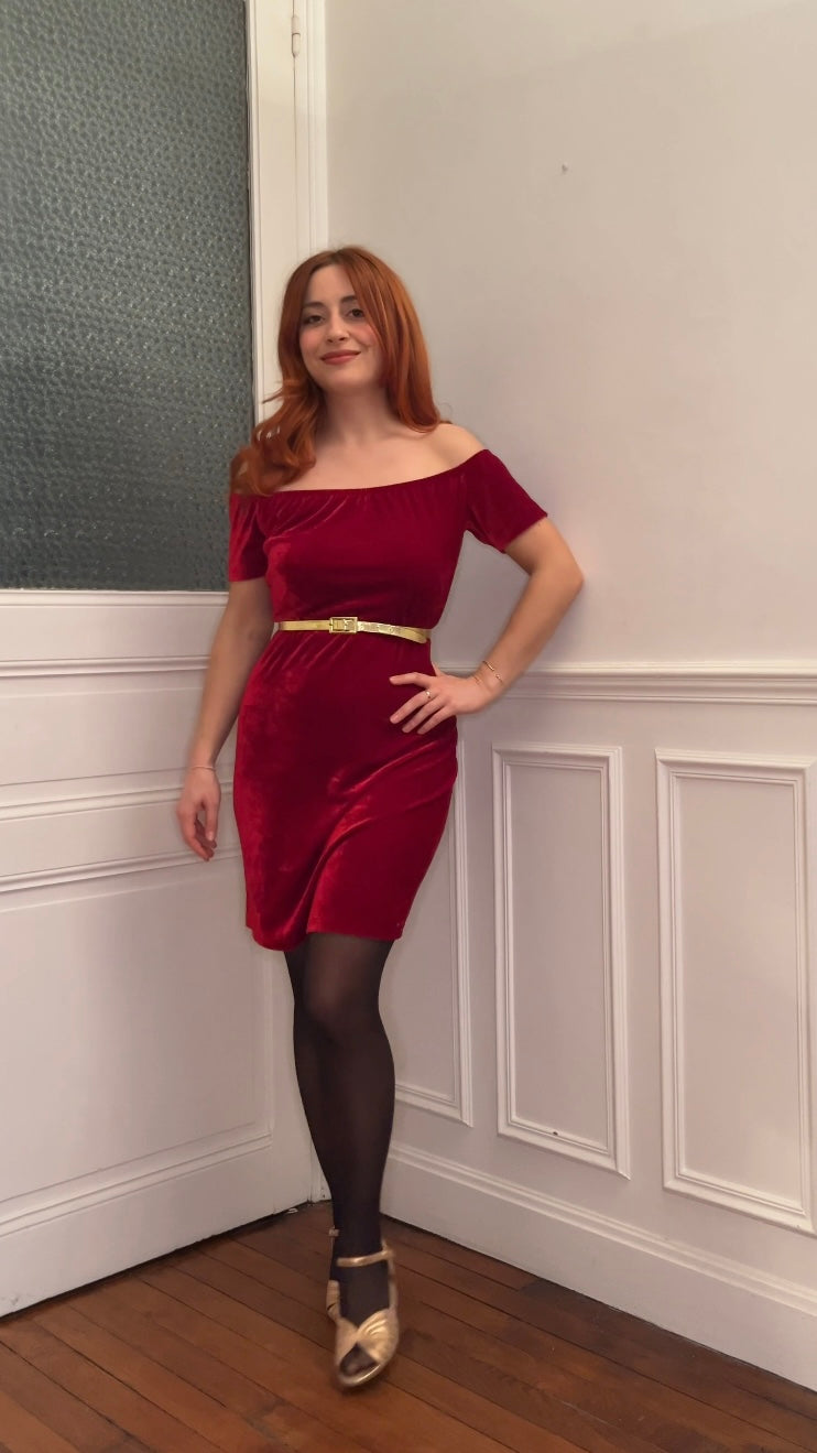Robe velours épaules dénudées - Du 36 au 42